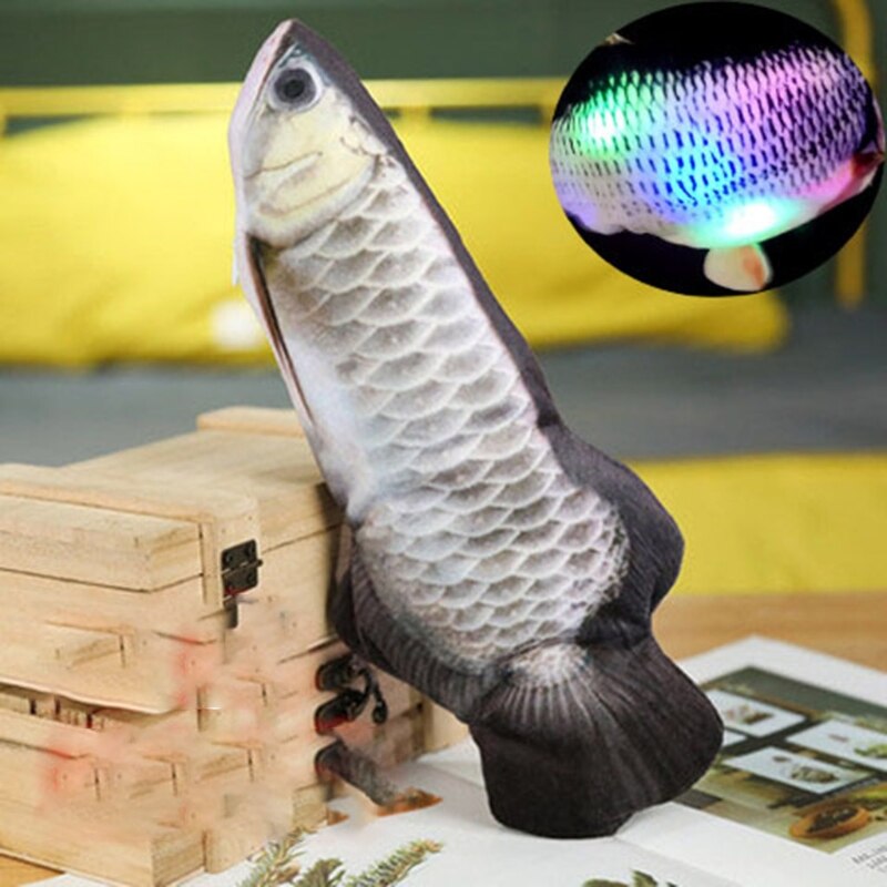 54DF Electric Moving Fish Cat Toy LED Realistic Plush Simulation Wagging Dancing Jumping Fish Pets Chew Bite Kick Toy