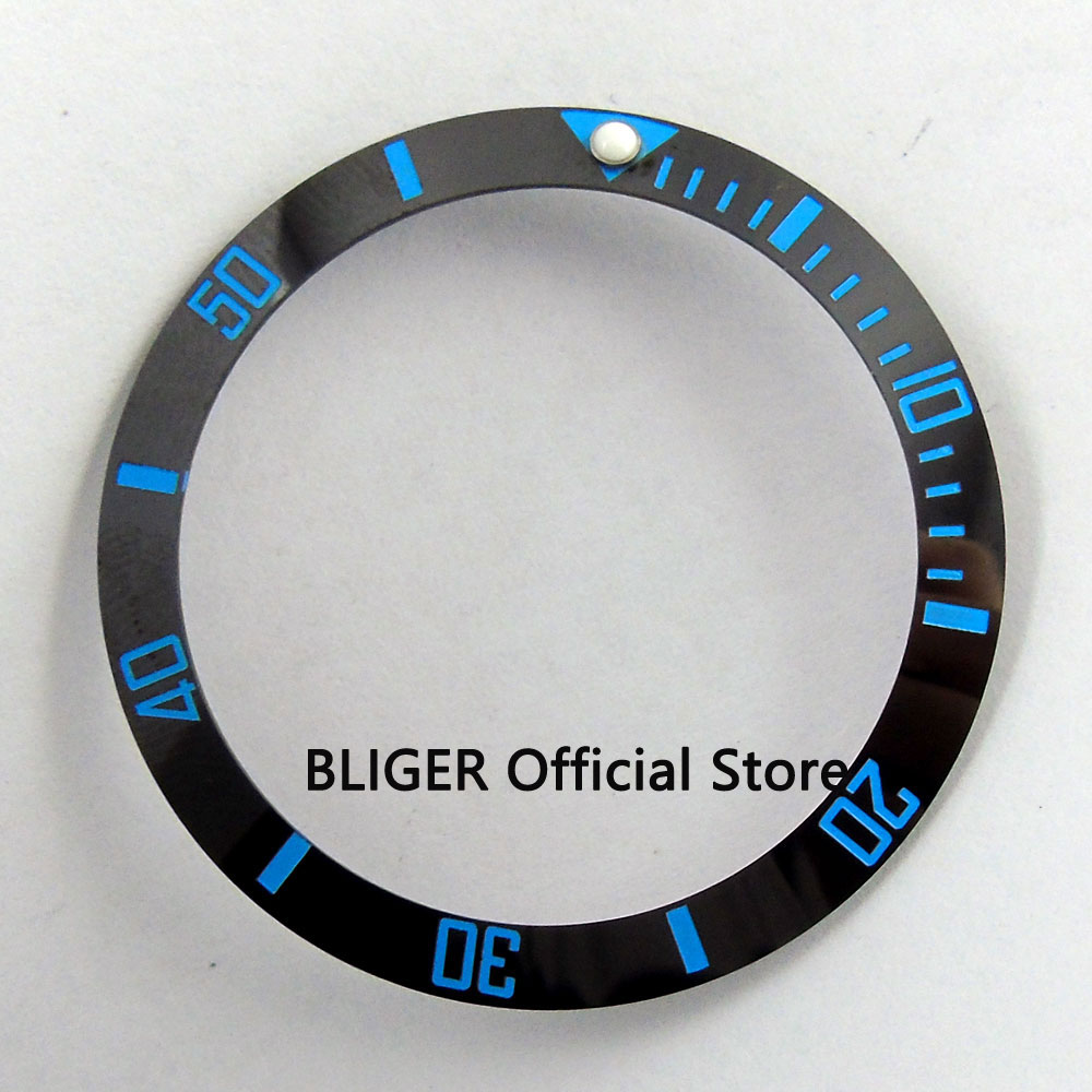 BLIGER 38mm Zwart Steriele Keramische Bezel Blauw Marks Insert Fit 40mm Horloge Case SUB Automatic Horloge lichtgevende Dot BB28