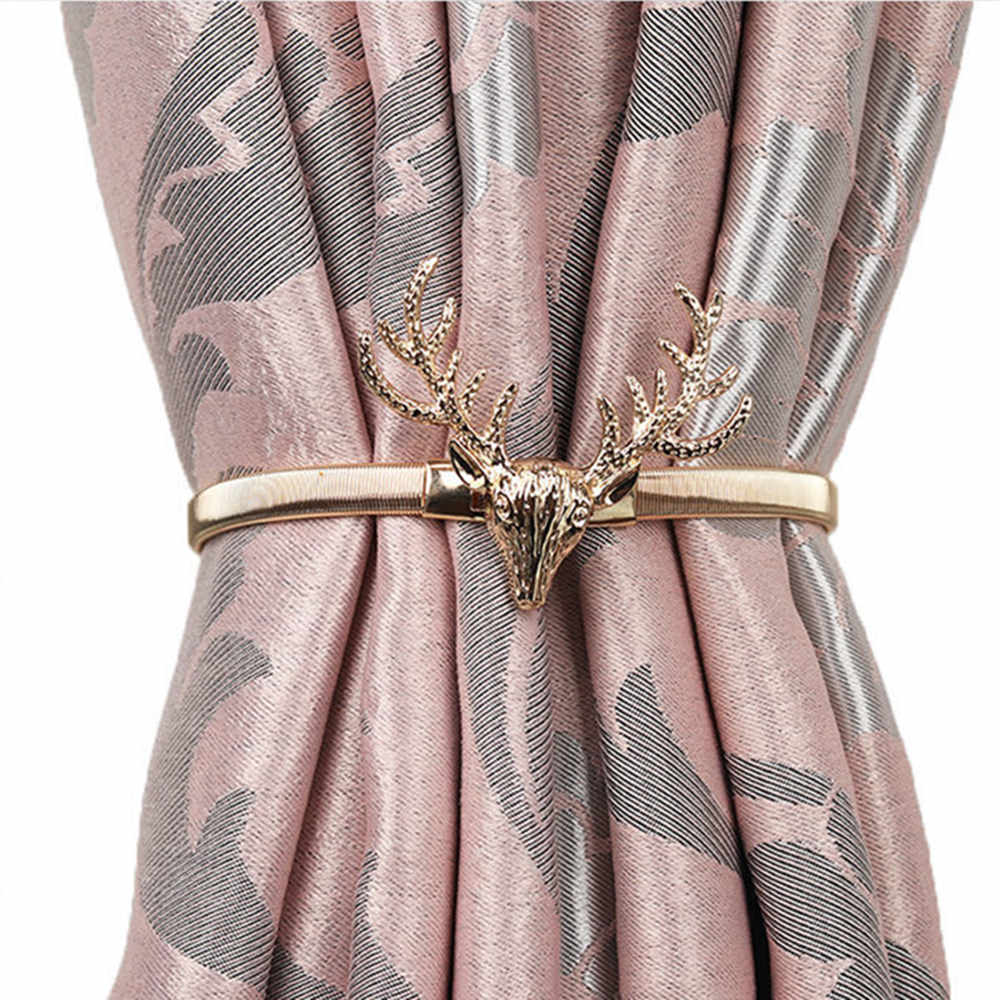 Curtains Easter Pearl Elk Buckles Window Stretchable Leaves Decorations Golden Accessories Strap Modern Feather Tieback Home