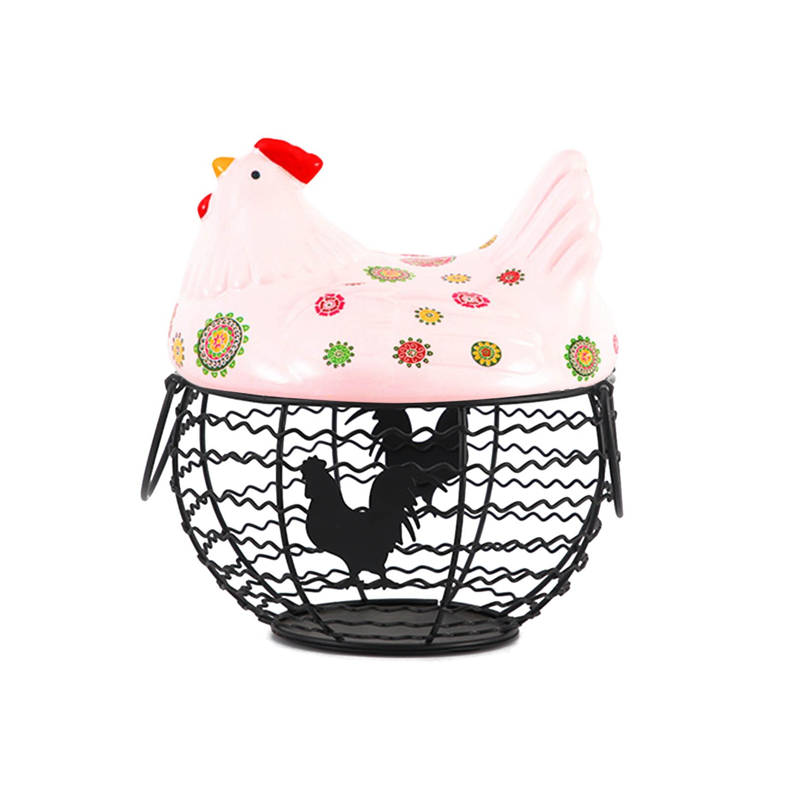 Ceramic Egg Holder Chicken Wire Egg Basket Fruit Basket Collection Ceramic Hen Oraments Decoration Kitchen Storage 19CMX22CM: G