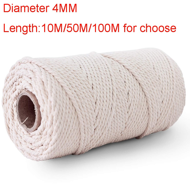 4mm bomuldssnor reb flettet blød beige bomuldsreb gør-det-selv håndlavet håndværk macrame bindetråd tøj mærkesnor hamp reb