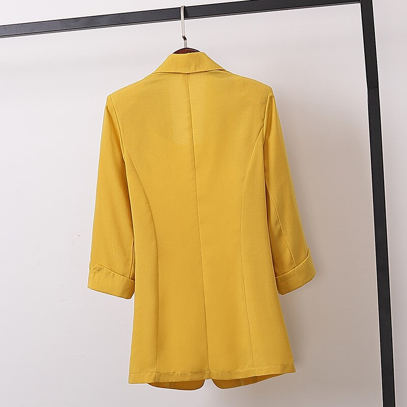 Blazer Long en coton et lin pour femme, manteau blanc, noir, jaune, petit costume, 3XL, 4XL, automne grande taille, C6488, décontracté