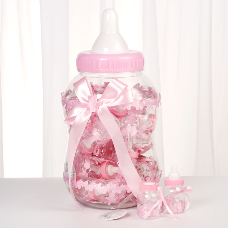 Caja de de plástico para bebé niña y niño, caja de dragado de dulces para de nacimiento, botella de alimentación para bebé, decoraciones para de cumpleaños y boda: Pink big bottle