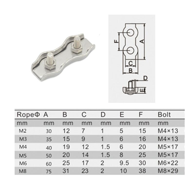 5 Pcs 304 Roestvrij Staaldraad Clip Dubbele Grips Kabel Klem Marine Hardware