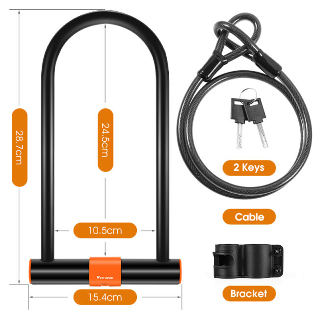 Verrou de sécurité antivol en U pour vélo, moto, Scooter, vélo de route et vtt: Lock Cable Set