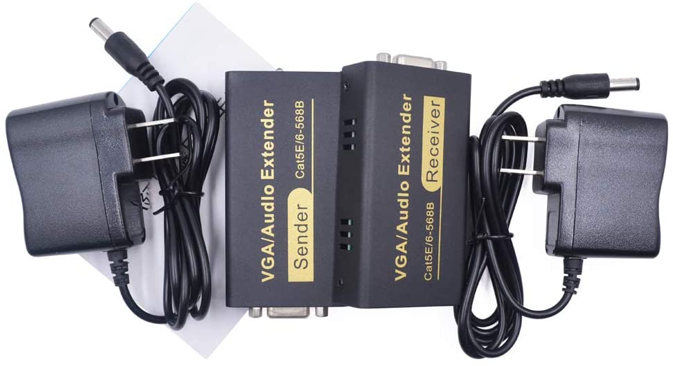 100M 328ft VGA Extenders,VGA Video Audio Extender Transmitter + Receiver Over Single RJ45 CAT5e/6 Ethernet Cable Support 1080P