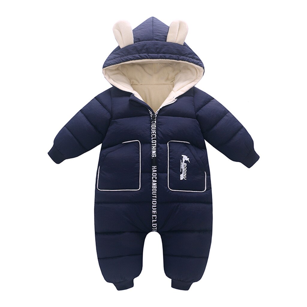 Baby Baby Cartoon Hooded Jas Jongens Meisjes Lange Mouw Romper Jumpsuit Winter Warm Comfortabele Baby Kleding Uitloper: Marineblauw / 12m