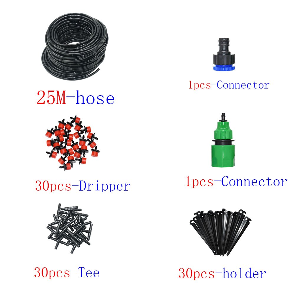 50M-5M DIY Drip Irrigation System Automatic Watering Garden Hose Micro Drip Watering Kits with Adjustable Drippers: 25M
