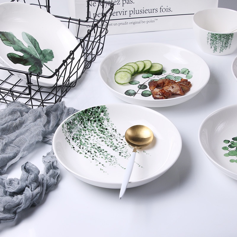 Nordisk stil planter mønster middag tallerkener hjem indretning mad retter ins bordservice keramisk blad plade hjem frugt skål