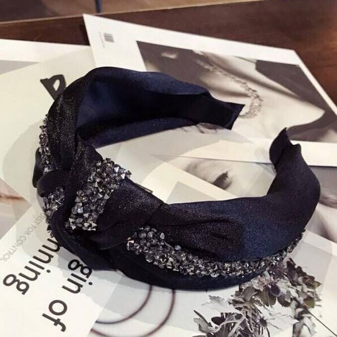 Luxe Brede Zijde Kontted Hoofdband Crystal Tulband Hoofdbanden Voor Vrouwen Meisje Haarbanden Haarband Sieraden Accessoires