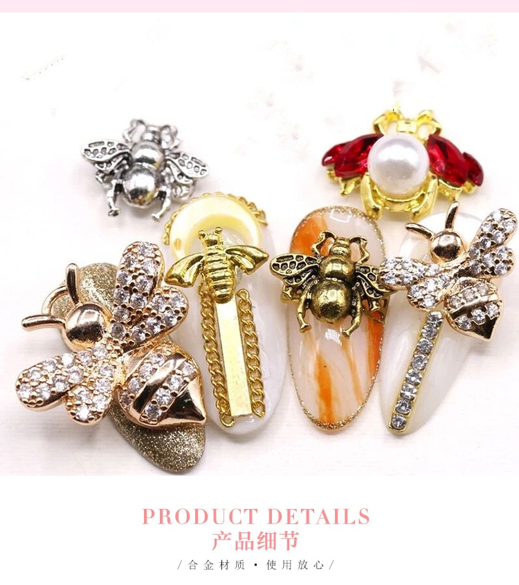 50pcs 8 styles Antique Bronze miel abeille breloques ongles déco abeille breloque pour ongles gel courrier vernis /bijoux artisanat breloques, JH-44