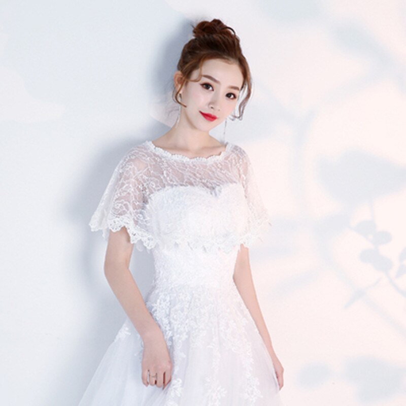 Veste de mariée en dentelle florale pour femmes, 5 couleurs, courte, châle en Tulle, couverture sur les épaules: WHITE