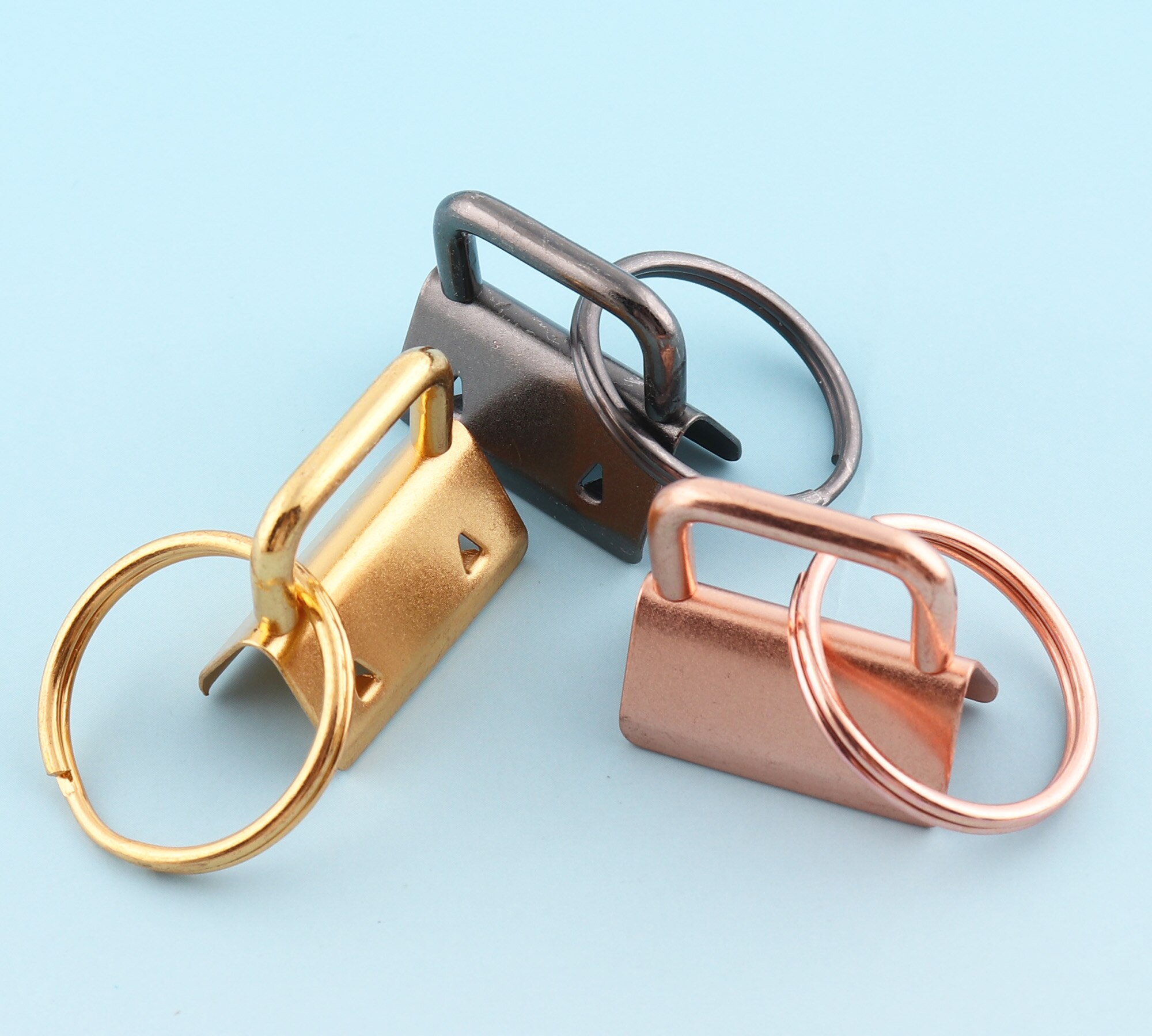Rose gold Key Fobs Hardware with Keyrings 50sets 25mm Metal Ribbon End Cap Key Chains Webbing End clam Key Lanyard Clips