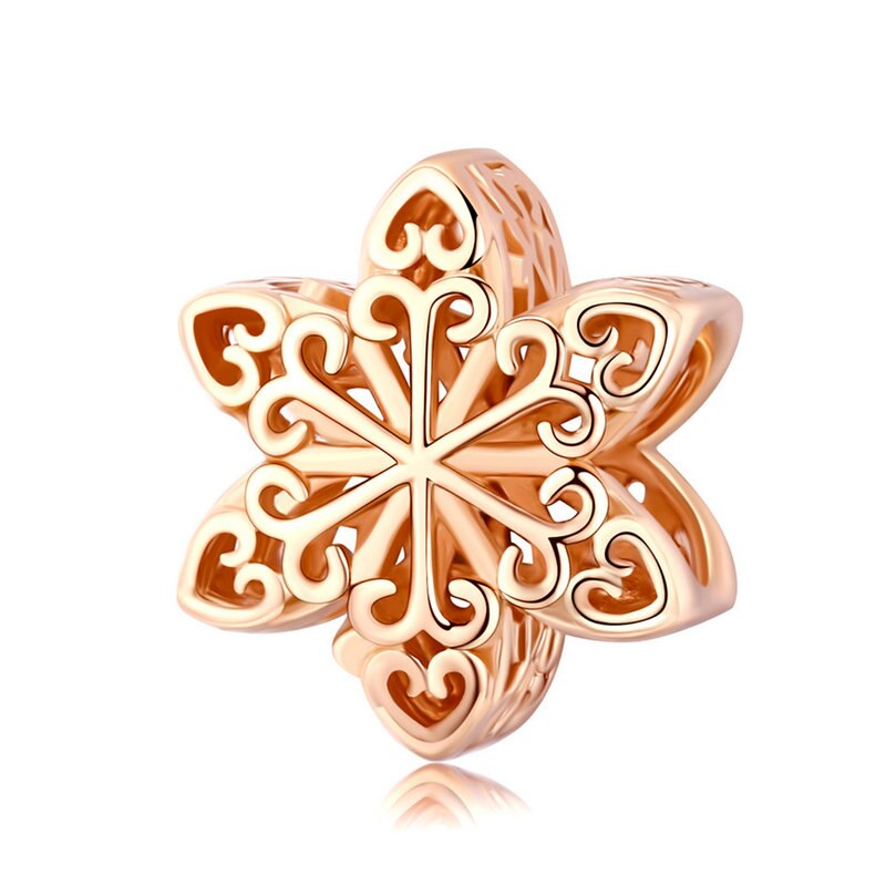 BAMOER Genuine 925 Sterling Silver Snowflake Openwork Beads fit Women Charm Bracelets & Necklace DIY Jewelry SCC719: Rose Gold Plated