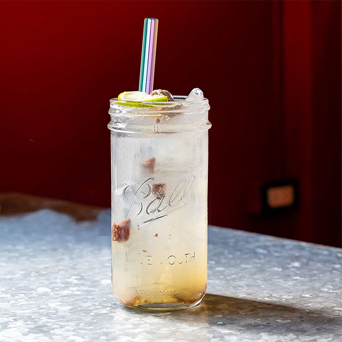Lot de 2 pots de maçon en verre avec paille, verre réutilisable avec couvercle en bambou, pot de maçon à large bouche pour Boba Bubble Tea