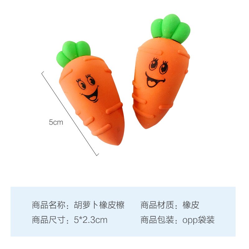 2 Stks/pak Mooie Wortel Potlood Rubber Eraser Primaire Student Relatiegeschenk Kawaii Briefpapier School Supplies