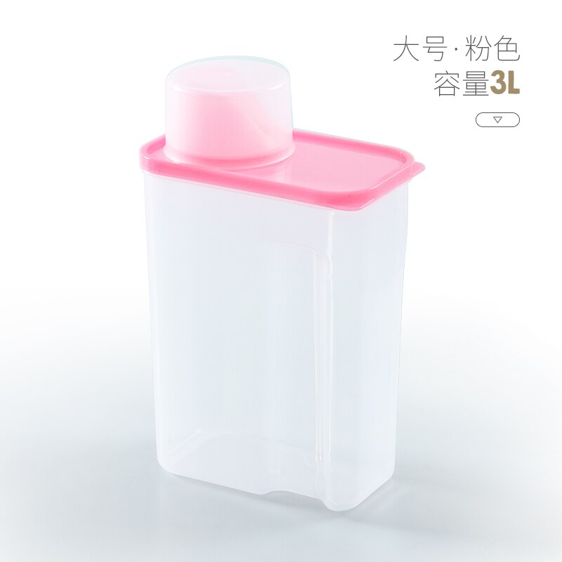 Plastic washing powder storage box for household transparent covered laundry container tank mx7111743: 3L- Pink