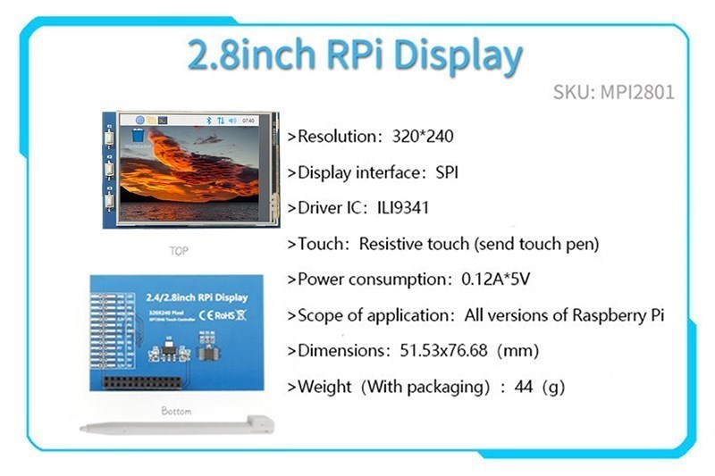  2.4/2.8/3.2/3.5/5/7/10.1 inch touch LCD Display Module Support for Raspberry Pi 3B+ 4 B: BRONZE