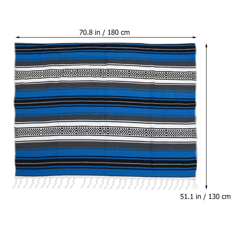 Couverture de yoga Falsa mexicaine, couverture tissée en polymères colorés, Serape pour canapé, chambre à coucher, voiture, pique-nique, été, plage, bleu, 130x180cm