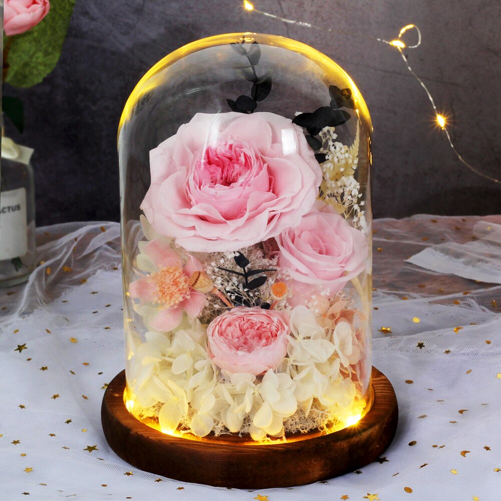 Beauty And The Beast Immortal Flower Rose In Glass Inside Wedding Decoration Flower Christmas Mother's Day Birthday: DA01