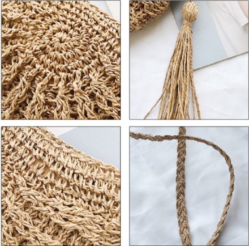 Sac de paille de sac à bandoulière pour femme sac en rotin tissé à la main sac de plage décontracté sac à main