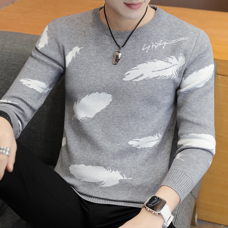 Mooie bedrukte trui heren warme pullover heren lange mouw slim fit heren gebreide truien  my618