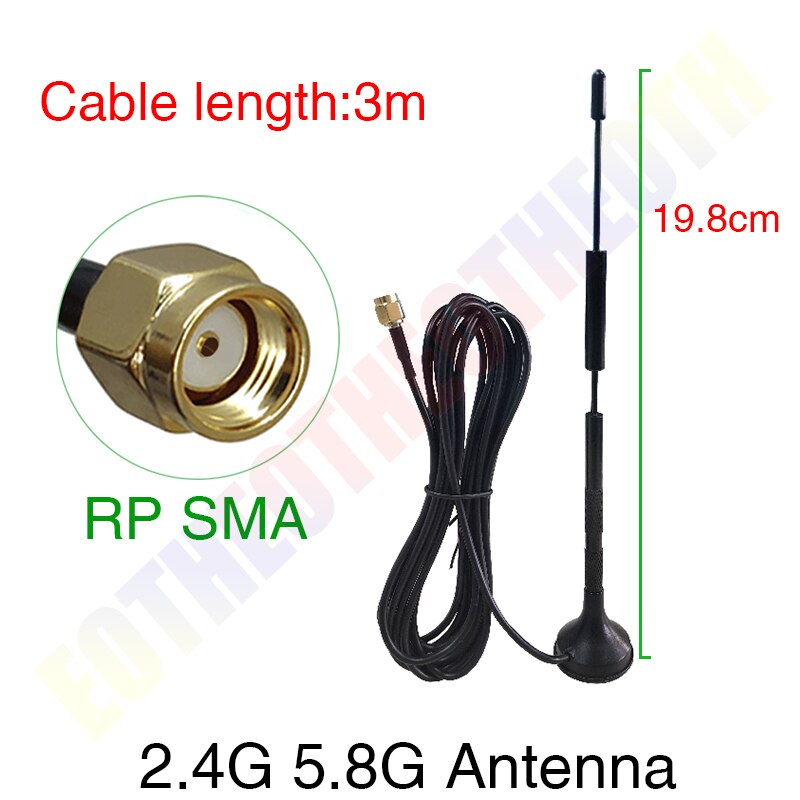 EOTH 1 2pcs 2.4g 5.8g antenna Magnetic base 12dbi sma male Pure copper wlan wifi dual band antene router antena 3m RG174 cable