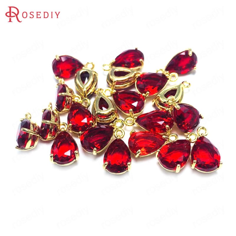 10PCS 7x10MM 24K Champagner Gold Farbe Messing und Glas Tear Form Charms Anhänger Schmuck machen Liefert Diy Zubehör: Red