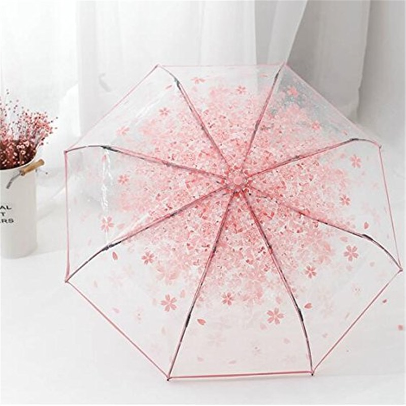 Transparent Umbrella Rain Women Cherry Blossom Mushroom Sakura Ladies Clear Umbrellas Women Cute Flower Paraguas Trasnparente