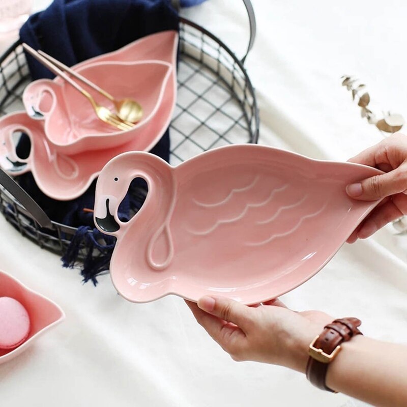Pink Flamingo Soup Plates Cute Pastry Fruit Cake Dishes Tray Salad Sushi Dinner Ceramic Tableware Girl Xmas