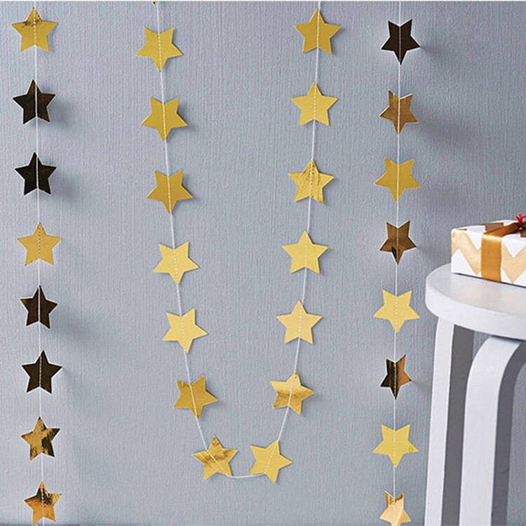 Cortina colgante de papel con forma de estrella de cinco puntas para puerta, decoración de nacimiento, cadena pequeña, flor de tiro, estrellas colgantes de boda