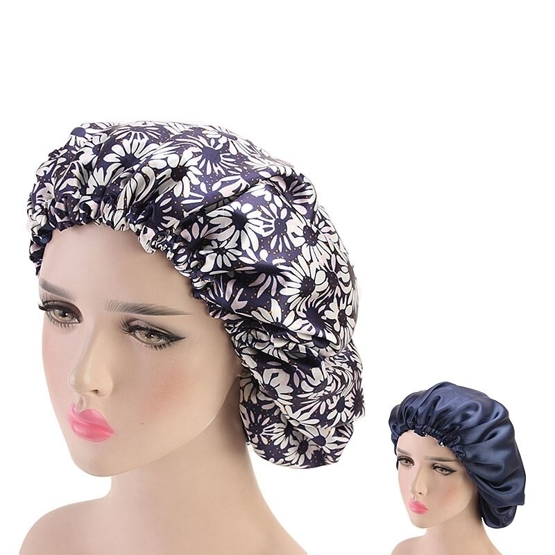 Elastische Band Motorhaube Frauen Doppel Schicht Seidige Durag Headwrap Haar Band Welle Nacht Kappen Blumen Salon Hütte Turban Haar Schmuck: style8