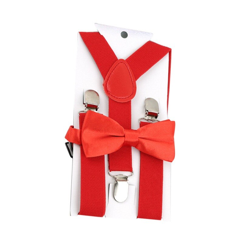 Kids Suspenders With Bowtie Children Bow Tie Set Boys Braces Girls Adjustable Suspenders Baby Wedding Ties Accessories: Red