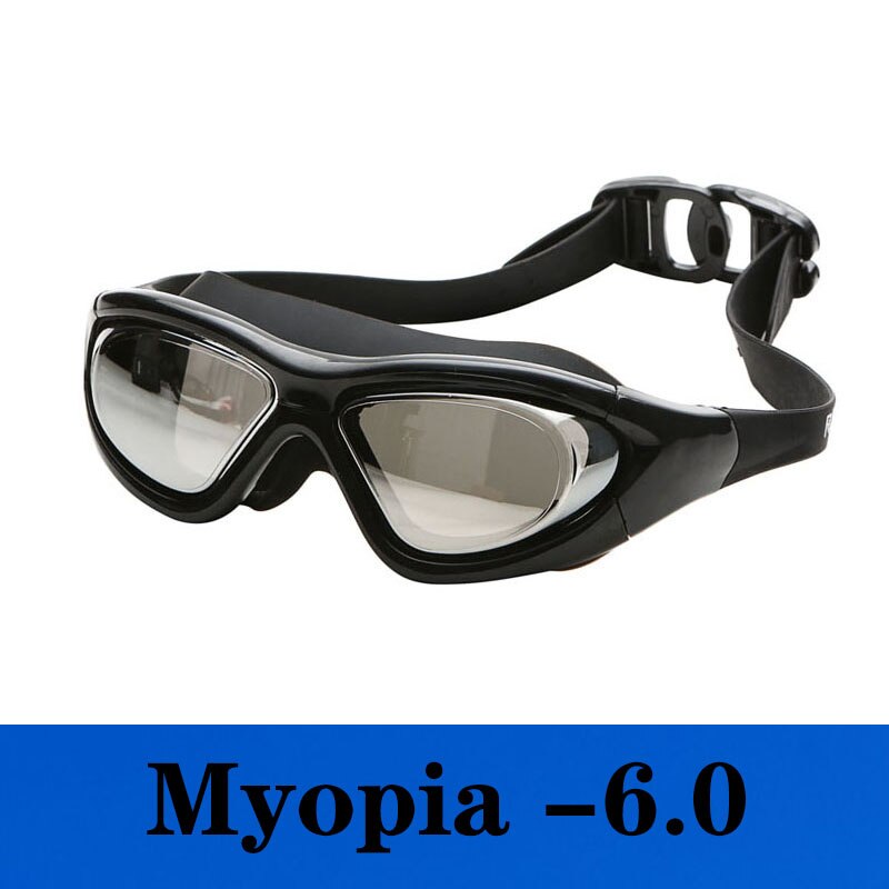 Adults Swimming Goggles Myopia Prescription Mask Women Men Big Anti-Fog Pool Water Swim Eyewear Diving Glasses: Black Myopia -6.0