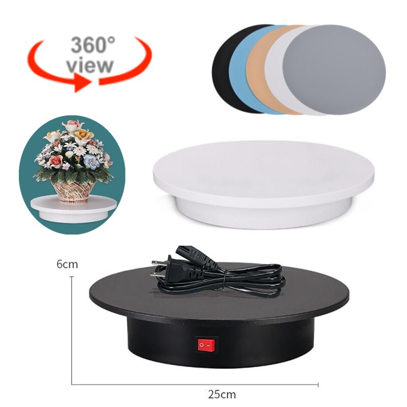 25cm 360 Degree Electric Rotating Photography Rotating Turntable Display Stand for Jewelry Product Display 3D Scan Pan and 5Back