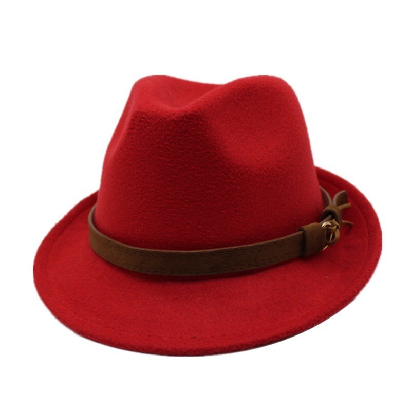 Ozyc ull kvinnor män fedora hatt för vinter höst lady gangster trilby filt homburg kyrka jazz hatt storlek 55-58cm: Röd