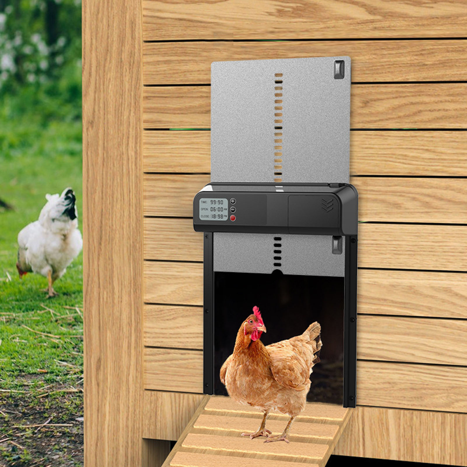 Automatic Chicken Coop Door with Timer Aluminum Alloy IP45 Waterproof LED Display Battery Powered Auto Chicken Door Opener