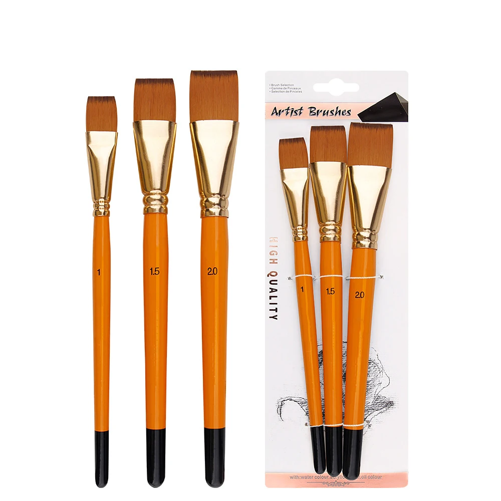 pincel para pintura al óleo, 3 uds., cabeza plana grande, juego de varillas cortas de 3 colores, pincel de acuarela para pintura de pelo de nailon, suministros de arte acrílico para estudiantes