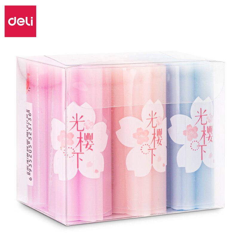 Deli Eraser Spring kawaii Stationery Rubber Eraser Student Prizes Solid Color Soft Eraser office and School Supplies: Cylinder 6PCS
