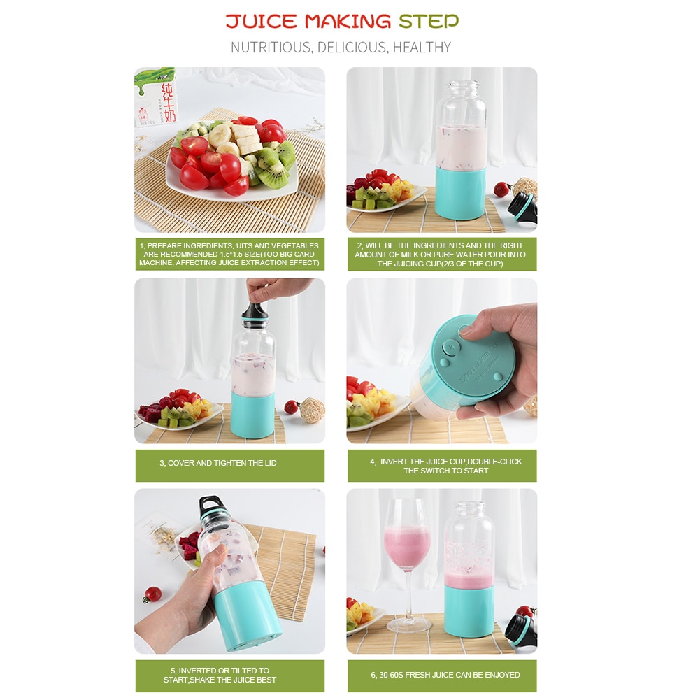500ml bærbare juicer kop elektrisk automatisk juicemaskine frugtblender genopladelig smoothie blender maskine mixer maker
