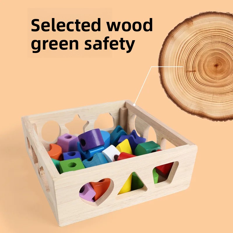 Pädagogische farblich passende Holzblöcke, Spielzeug zur Intelligenzentwicklung für Kinder, 16-Loch-Paarbox mit geometrischer Form
