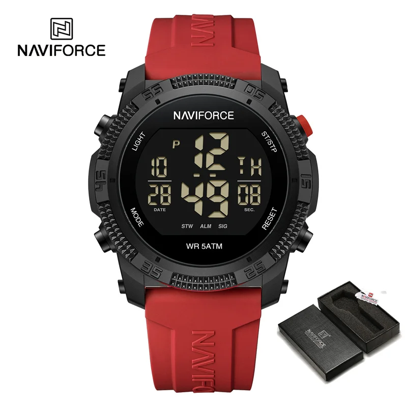 NAVIFORCE NF7104 Men's LCD Digital Casual Date and Week Alarm Waterproof Silicone Strap Electronic Watch: Silver