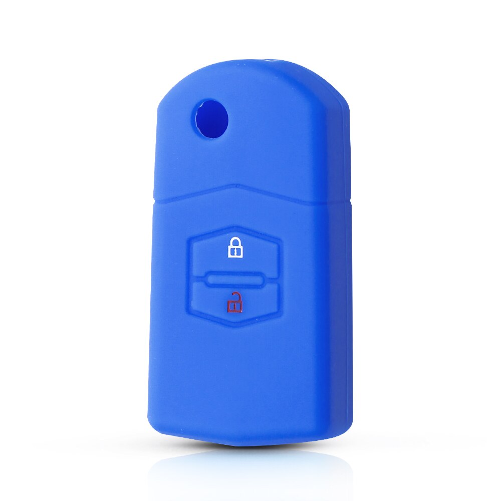 KEYYOU-funda de silicona para llave de coche, soporte para 2 botones, plegable, para MAZDA 3, 2, 6, CX7, CX9: deep blue