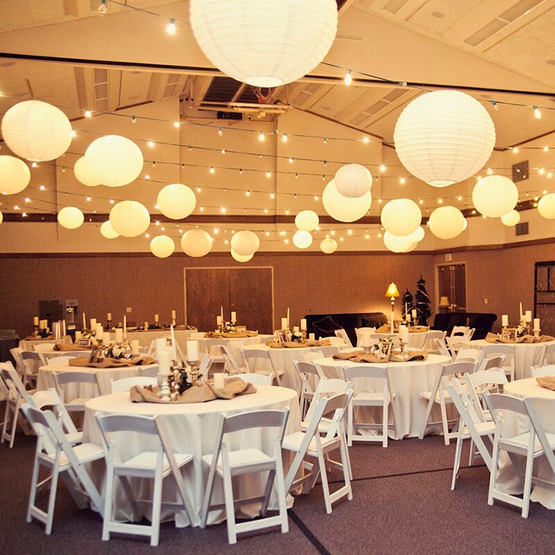 30 unids/lote 4 ''-12'' linternas de papel chinas blancas bola colgante linterna redonda para boda de cumpleaños evento decoración navideña