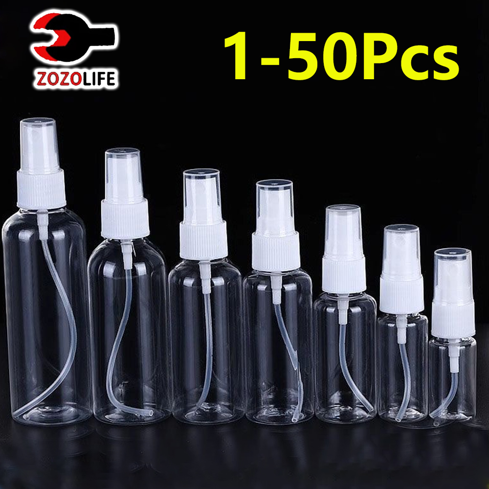 Mini botellas vacías con pulverizador, botellas rellenables transparentes, atomizador de Perfume de plástico, dispensador transparente portátil para viaje, 10/30/60/100ml