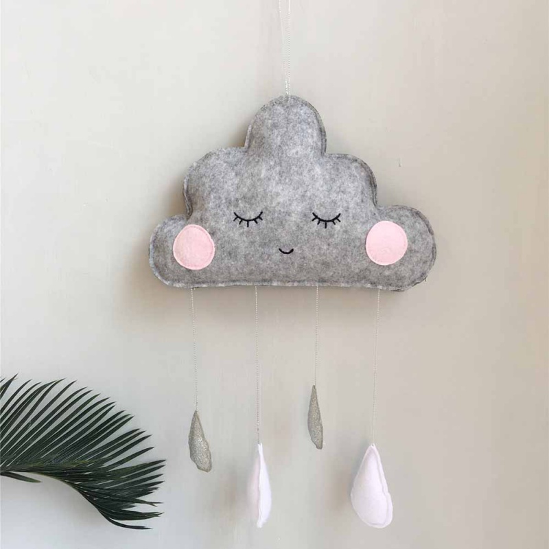 Nórdico fieltro nube gotas de lluvia guirnalda bebé habitación decoración de la pared carpas decoración nubes sonrisas accesorios de fotografía de navidad