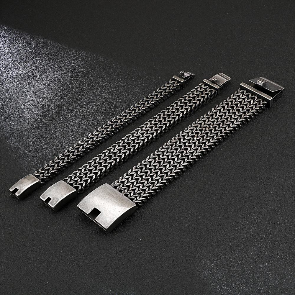 Fongten Mesh Link Chain Armband Mannen Punk Vintage Metalen Roestvrij Staal Mens Wrist Band Charme Brede Armbanden Sieraden