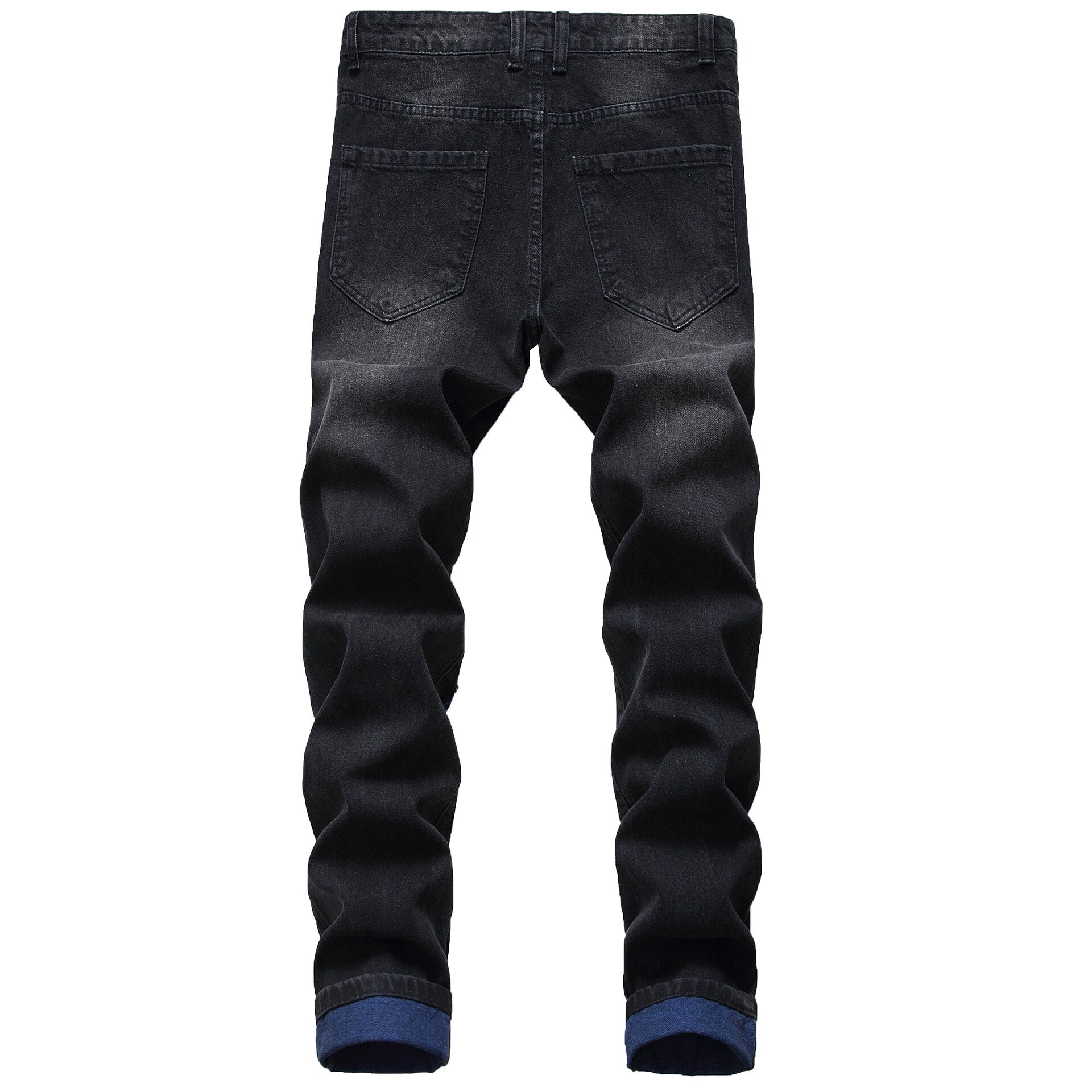 Herrjeans rak slim fit hål slitna jeans herr casual streetwear biker jeansbyxor man blå
