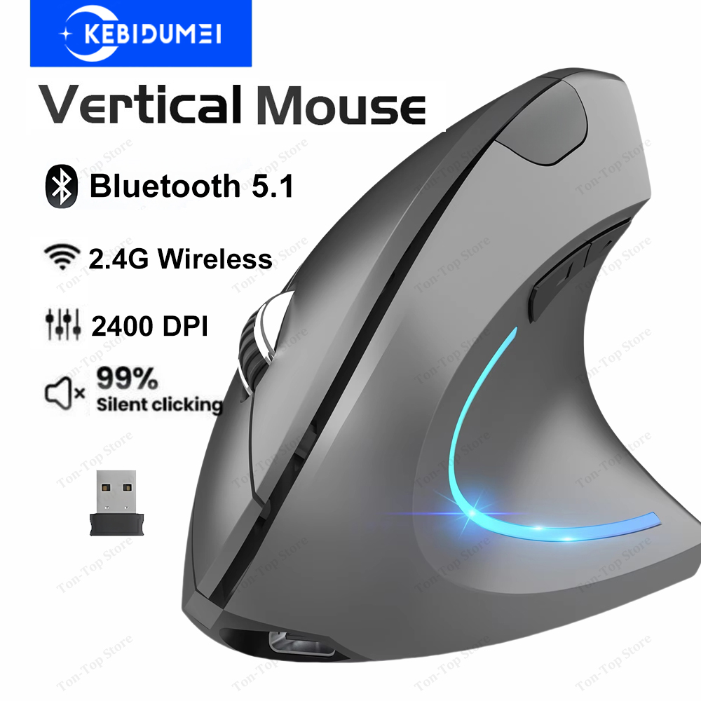 Bluetooth 5.1 Vertical Mouse Dual Mode 2.4G Wireless Mouse 600mAh Rechargeable Mice Silent Mouse 2400 DPI for Laptop Desktop