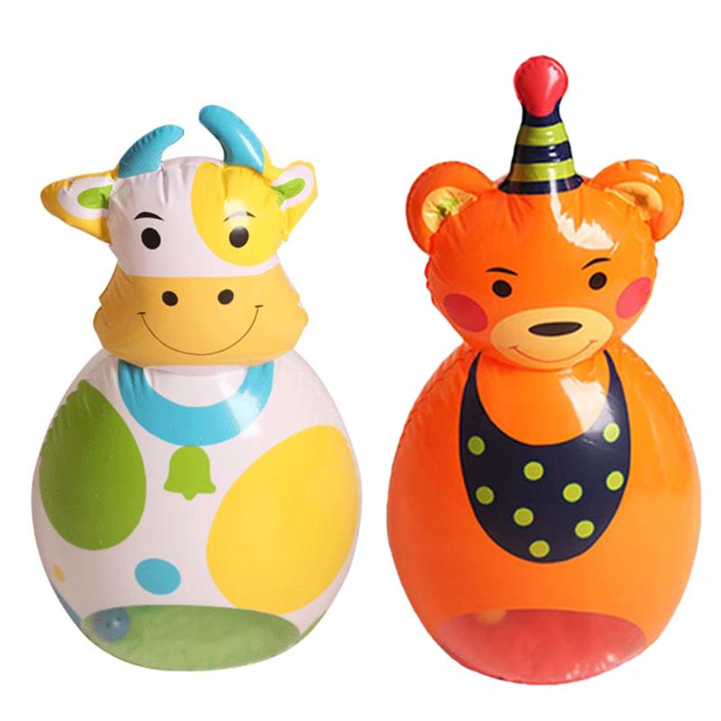 PVC Inflatable Tumbler Children Toy Cute Cartoon Animal Shape with Bell Infant Punching Bag Interactive Toys